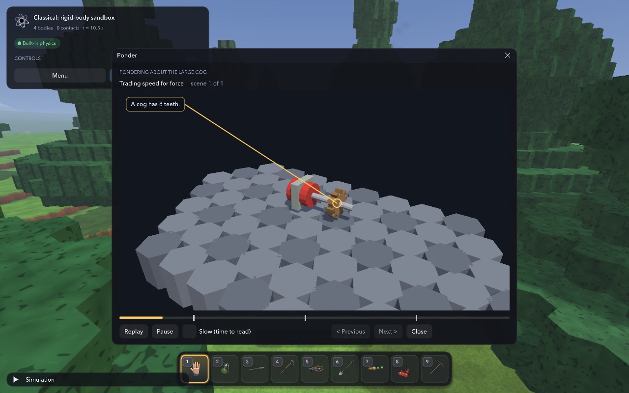 A step-by-step scene showing a motor turning a gear.